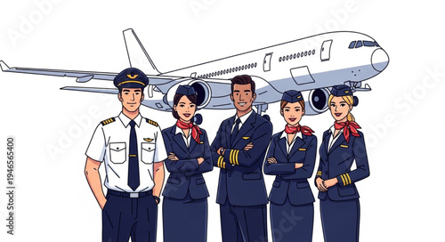 Airline Crew in Uniform Stand.