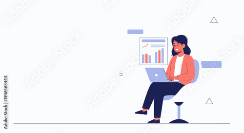 Woman analyzing financial charts on laptop, business growth concept