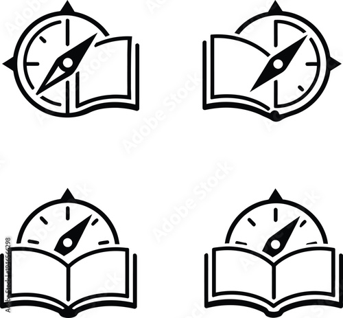 Black and white of compasses on maps navigation direction