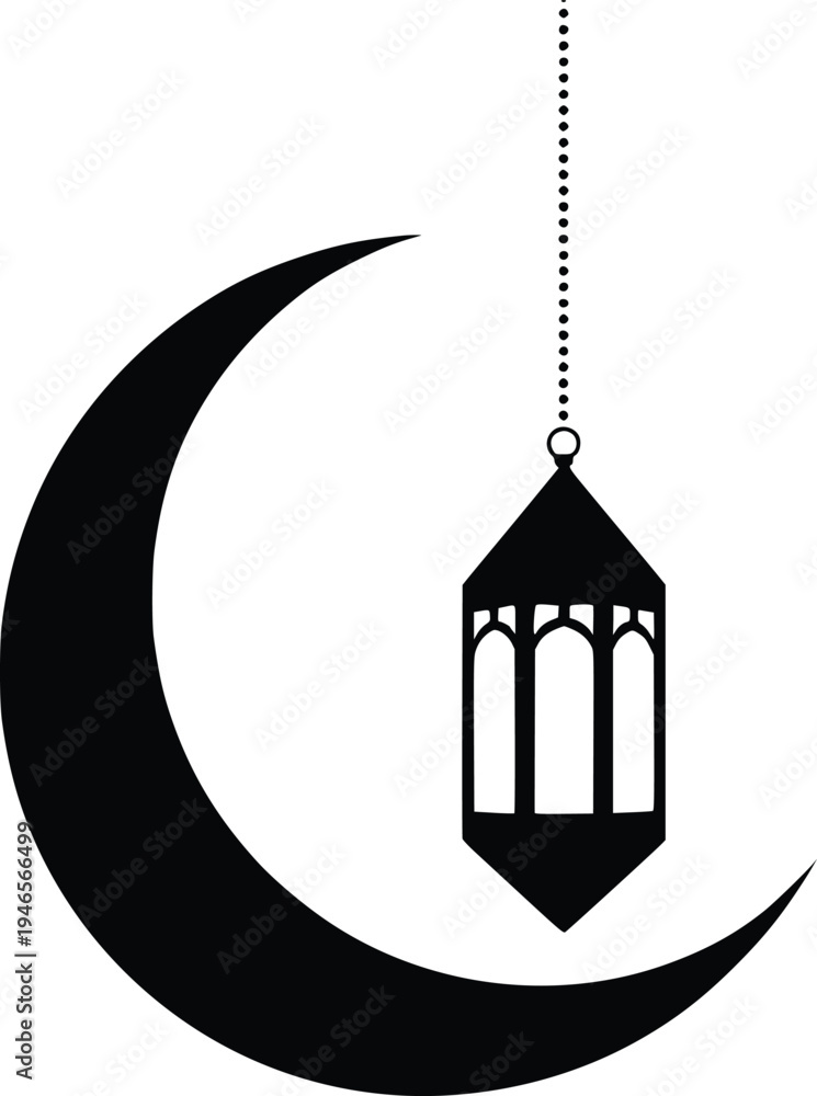 Obraz premium Moonlit mosque with Islamic calligraphy vector illustration