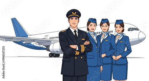 Airline Crew in Blue Uniforms.
