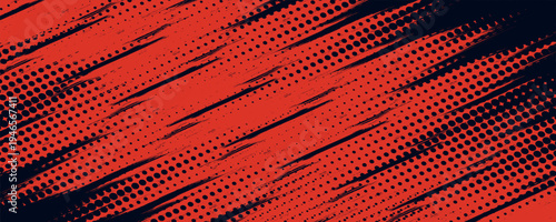 fast-paced abstract composition using sharp red diagonal lines over a black base, creating a sense of raw power, speed, and grit
