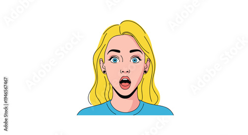 Surprised blonde woman with wide eyes and an open mouth is illustrated in a vibrant pop art comic book style on a white background.