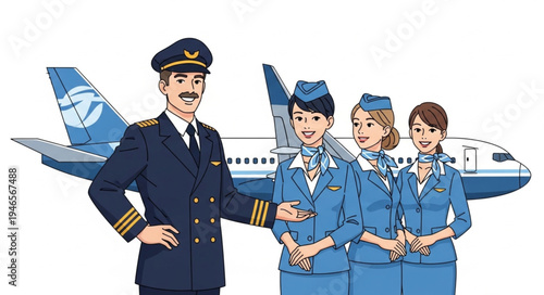 Airline Crew in Blue Uniforms.