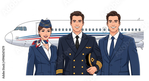 Airline Crew in Blue Uniforms.
