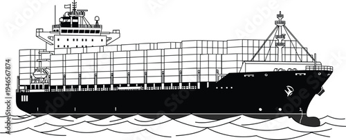 Large container cargo ship transporting stacked freight containers across ocean, global maritime logistics, international shipping industry, commercial sea transport vessel
