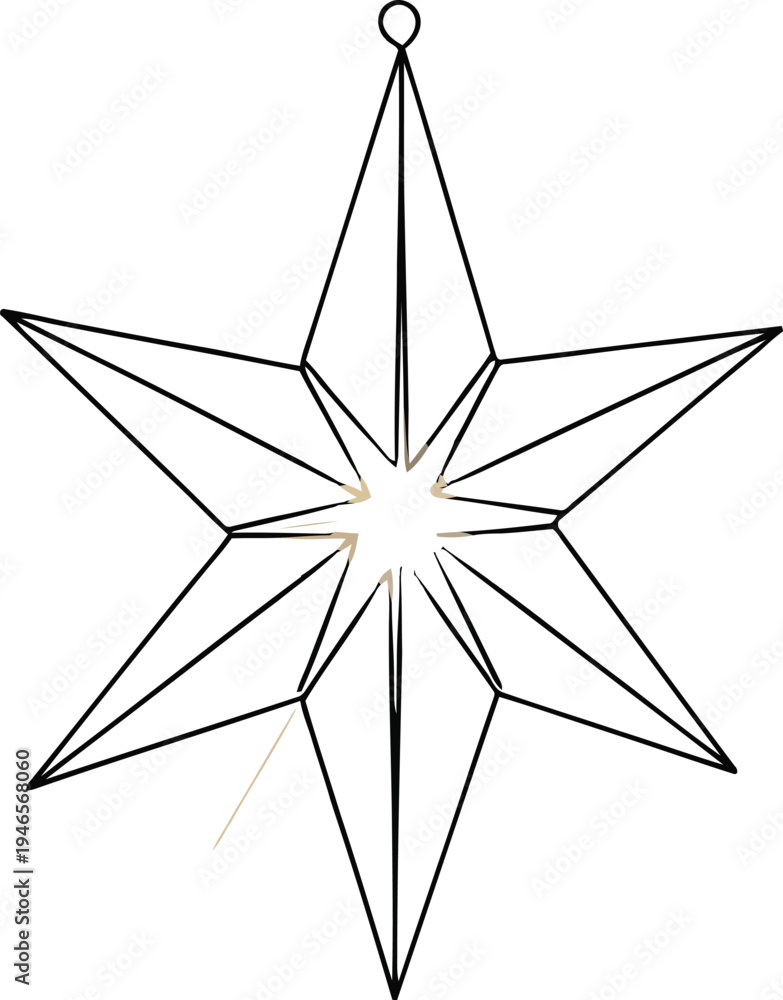 Fototapeta premium Glowing star ornament with radiant lines and geometric design