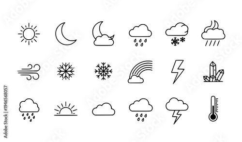 Linear weather icons set thin line climate and forecast symbols vector pack
