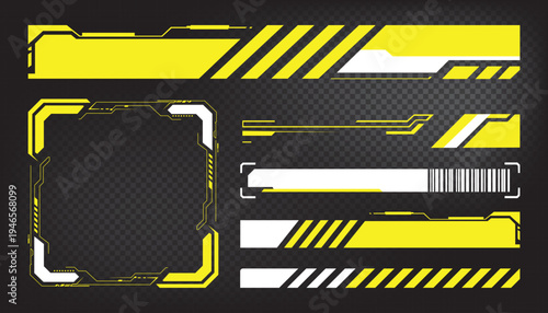 Futuristic UI Elements, Sci-Fi HUD Overlays, Yellow and White Design Set