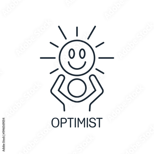 A man bringing light. Optimist. Positive thinking. Vector linear icon illustration isolated on white background.