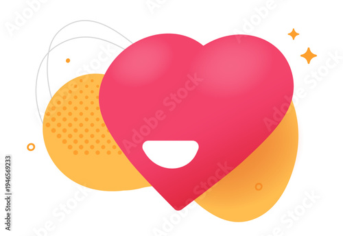 Love heart romantic affection smiling icon vector graphic modern illustration, sweetheart happiness emotion sign symbol relaxing joyful doodle drawn