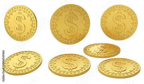 A vector graphic illustration of gold coins with dollar signs