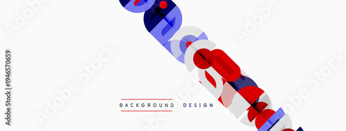 Abstract geometric lines create dynamic background. Red, blue, gray shades dominate composition. Minimalist design suggests modern aesthetic.