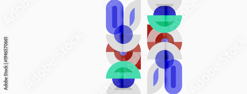 Abstract geometric shapes, overlapping circles, colorful design. Minimalist composition, modern aesthetic, simple forms.