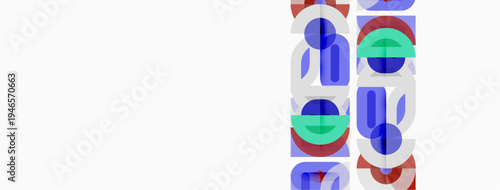 Abstract colorful overlapping circles, lines create modern design. Minimalist aesthetic, vibrant hues, simple geometry.