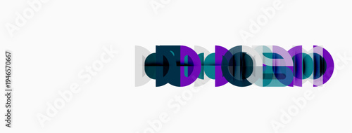 Abstract graphic design features overlapping purple, teal circles. Minimalist composition on white background. Modern aesthetic.
