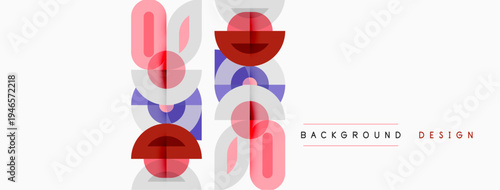 Abstract geometric shapes, pink, red, blue layers. Minimalist design over white background. Modern aesthetic, clean lines.