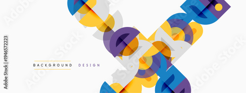 Abstract geometric shapes overlap, creating dynamic visual texture. Bright colors contrast against white background. Modern design element.