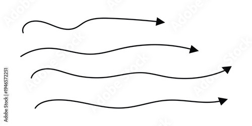 Curved arrow line direction set. Hand drawn navigation path vector collection