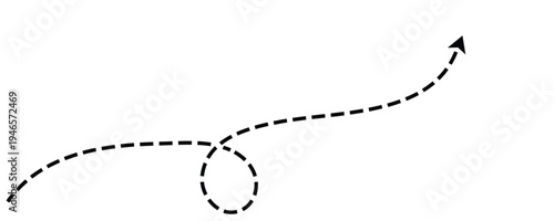 Dashed arrow path line. Hand drawn route vector element