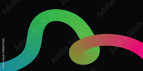 Abstract colorful gradient swoosh on black background. Modern 3D tubular ribbon for tech branding and digital marketing. Futuristic motion backdrop vector.
