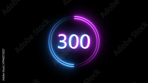 A dynamic circular illustration, and glowing count neon number 300 illustration . on a black background. and creating a stunning 4k illustration.