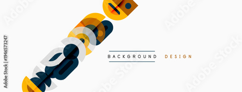 Abstract geometric shapes overlap, creating dynamic visual effect. Bright colors contrast against white backdrop. Text reads background design.