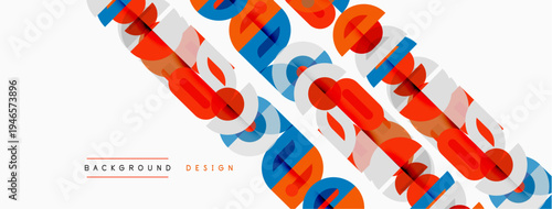 Abstract geometric pattern. Overlapping shapes create dynamic visual texture. Bright colors, modern design elements present.