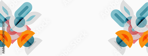 Abstract geometric shapes, pastel colors, symmetrical design. Minimalist composition with overlapping elements, clean aesthetic.