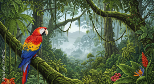 macaw on a Jungle 