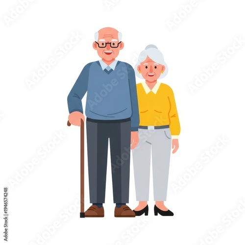 Elderly couple vector illustration isolated on white background. Cartoon senior people characters suitable for family, healthcare, retirement, and aging concept designs.