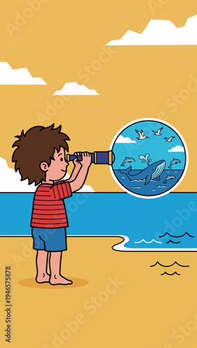 Boy with Spyglass Sees Whale