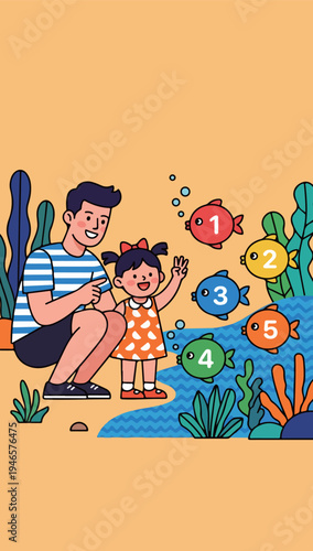 Father and Daughter Counting Fish