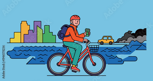 Cyclist in the City with Pollution