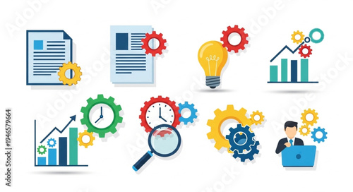 Business process optimization and workflow management icons.