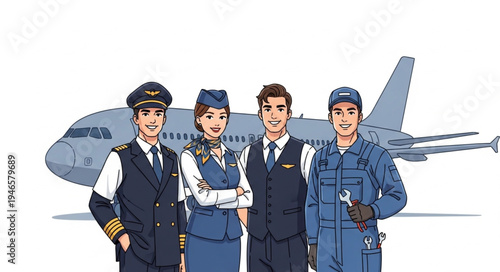 Airline Crew in Uniform Stand.