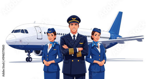 Airline Crew in Uniform Stand.