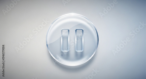 Close up of a clear glass pause button symbol.
