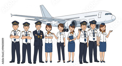 Airline Crew in Uniform Stand.