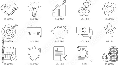 Business and management icon set. Editable stroke. Vector illustration