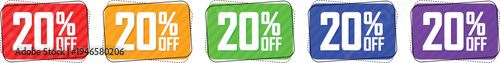 Set of 20% Off Discount Tags in Multiple Colors for Sale Promotion.