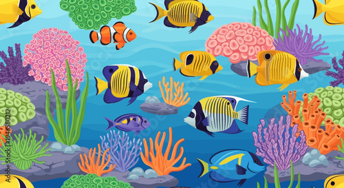 Colorful fish swimming in ocean water.