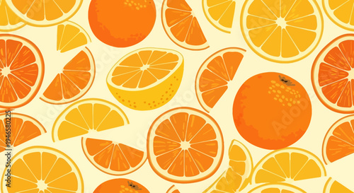 Variety of oranges and slices.