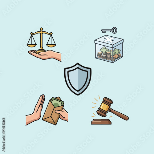 Anti corruption icon set illustration