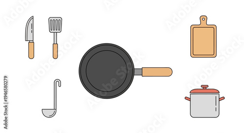 Kitchen Cooking Utensils and Pots.