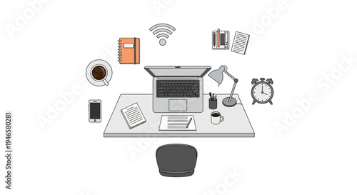 Office workspace with computer and accessories.