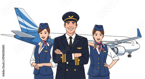 Airline Crew in Uniform Standing.