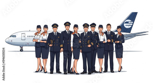 Airline Crew in Uniform Standing.