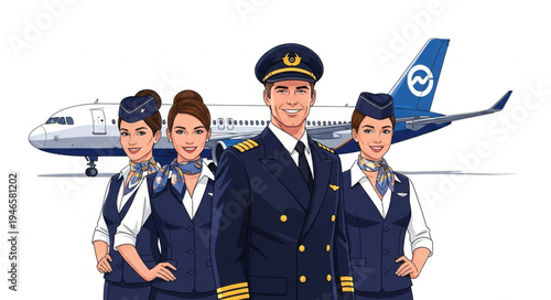 Airline Crew in Uniform Standing.