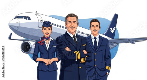 Airline Crew in Uniforms Smiling.